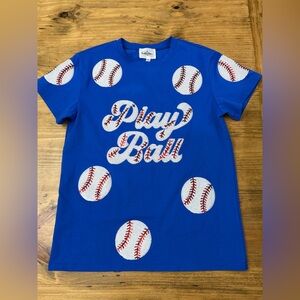 Belle Cher Royal Blue Play Ball Sequin Shirt NWOT
